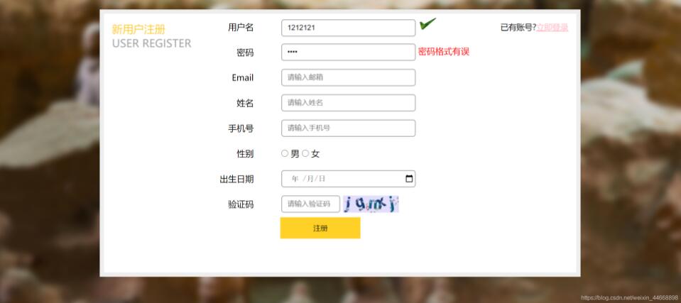 JS、CSS和HTML實(shí)現(xiàn)注冊(cè)頁(yè)面